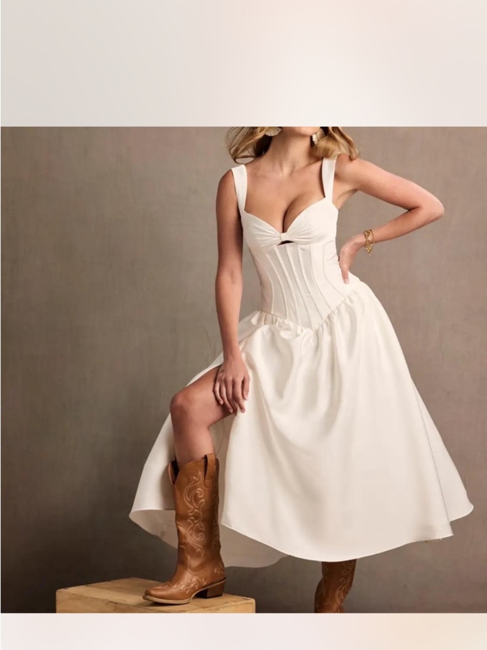 Azazie Arwen Ivory Corset Midi Dress